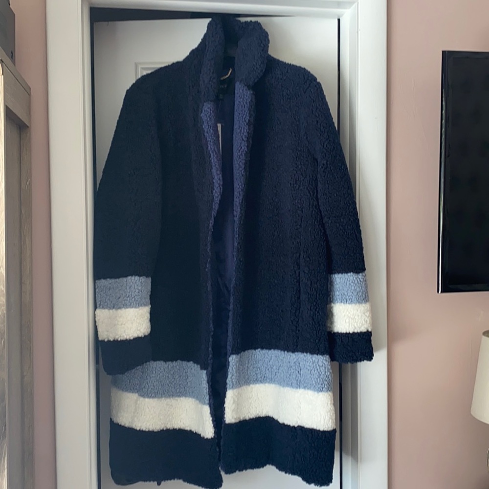 NWT J. Crew Teddy Sherpa Topcoat in blue color block size CL